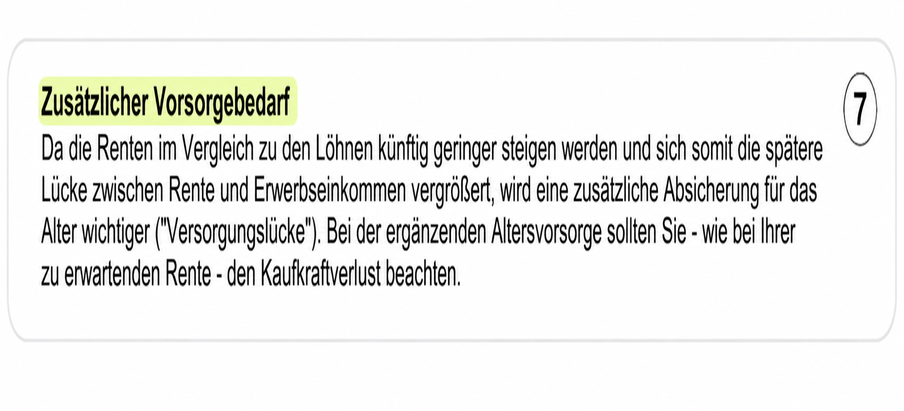 Auszug aus der Renteninformation, Punkt 7: Zusätzlicher Vorsorgebedarf — Inflations-Hinweis